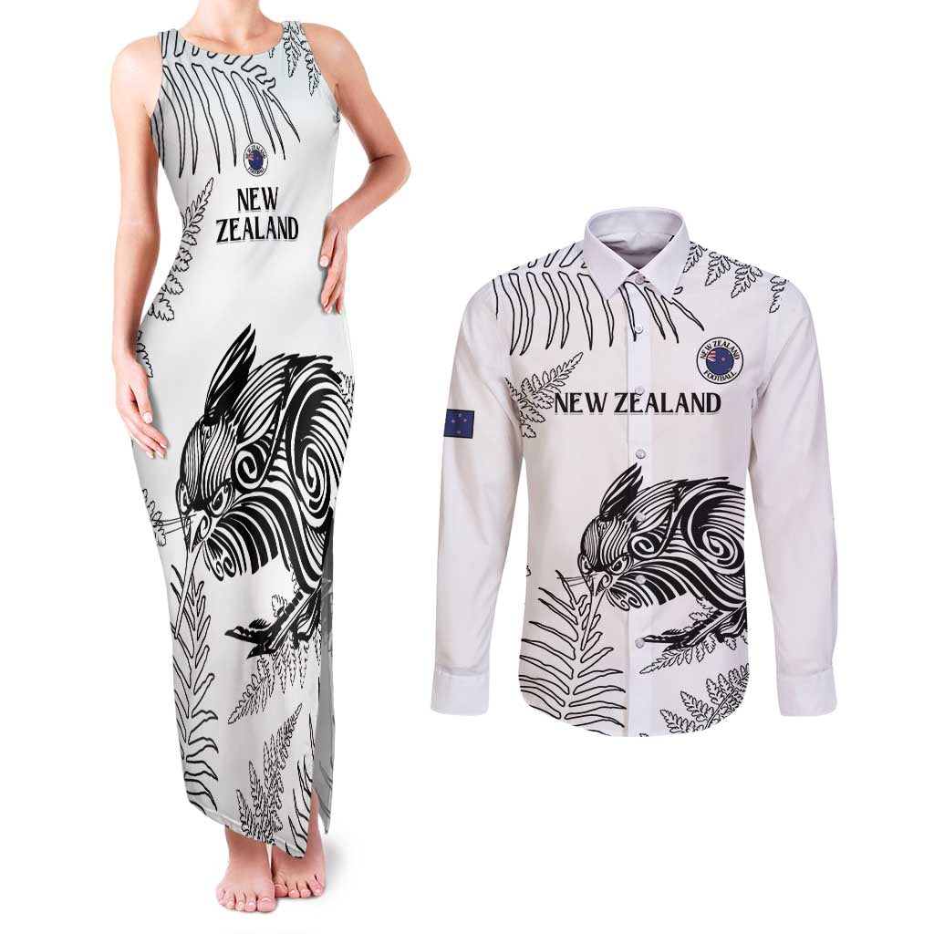 Custom New Zealand Kiwi Football Couples Matching Tank Maxi Dress and Long Sleeve Button Shirt Aotearoa Silver Fern