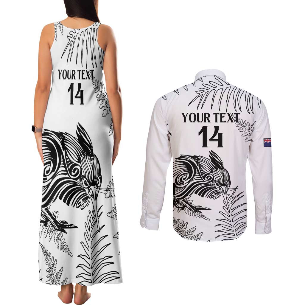 Custom New Zealand Kiwi Football Couples Matching Tank Maxi Dress and Long Sleeve Button Shirt Aotearoa Silver Fern