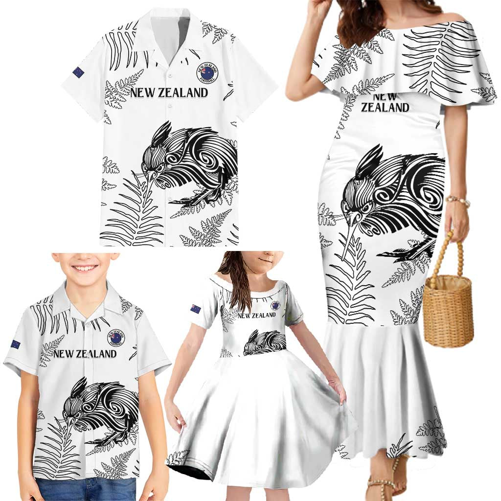 Custom New Zealand Kiwi Football Family Matching Mermaid Dress and Hawaiian Shirt Aotearoa Silver Fern