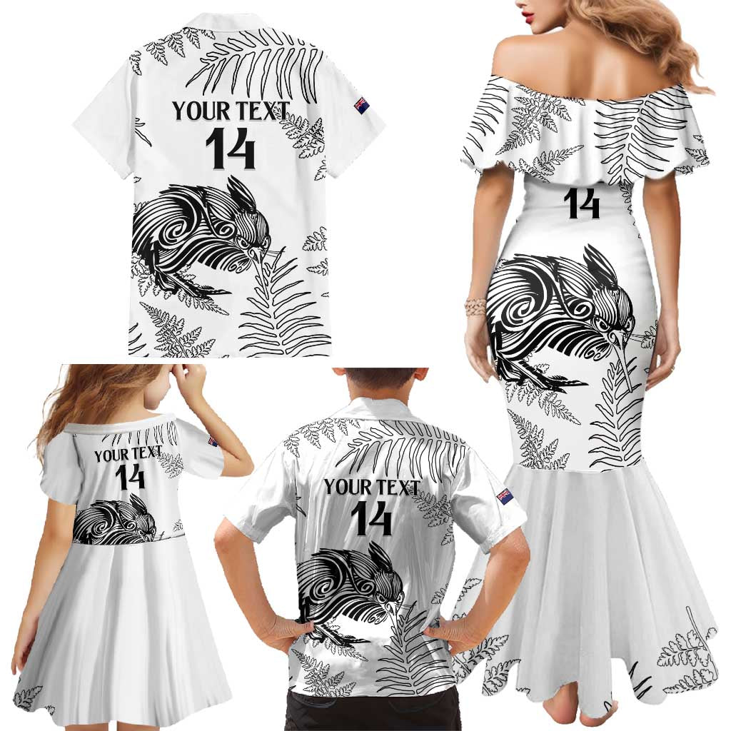 Custom New Zealand Kiwi Football Family Matching Mermaid Dress and Hawaiian Shirt Aotearoa Silver Fern