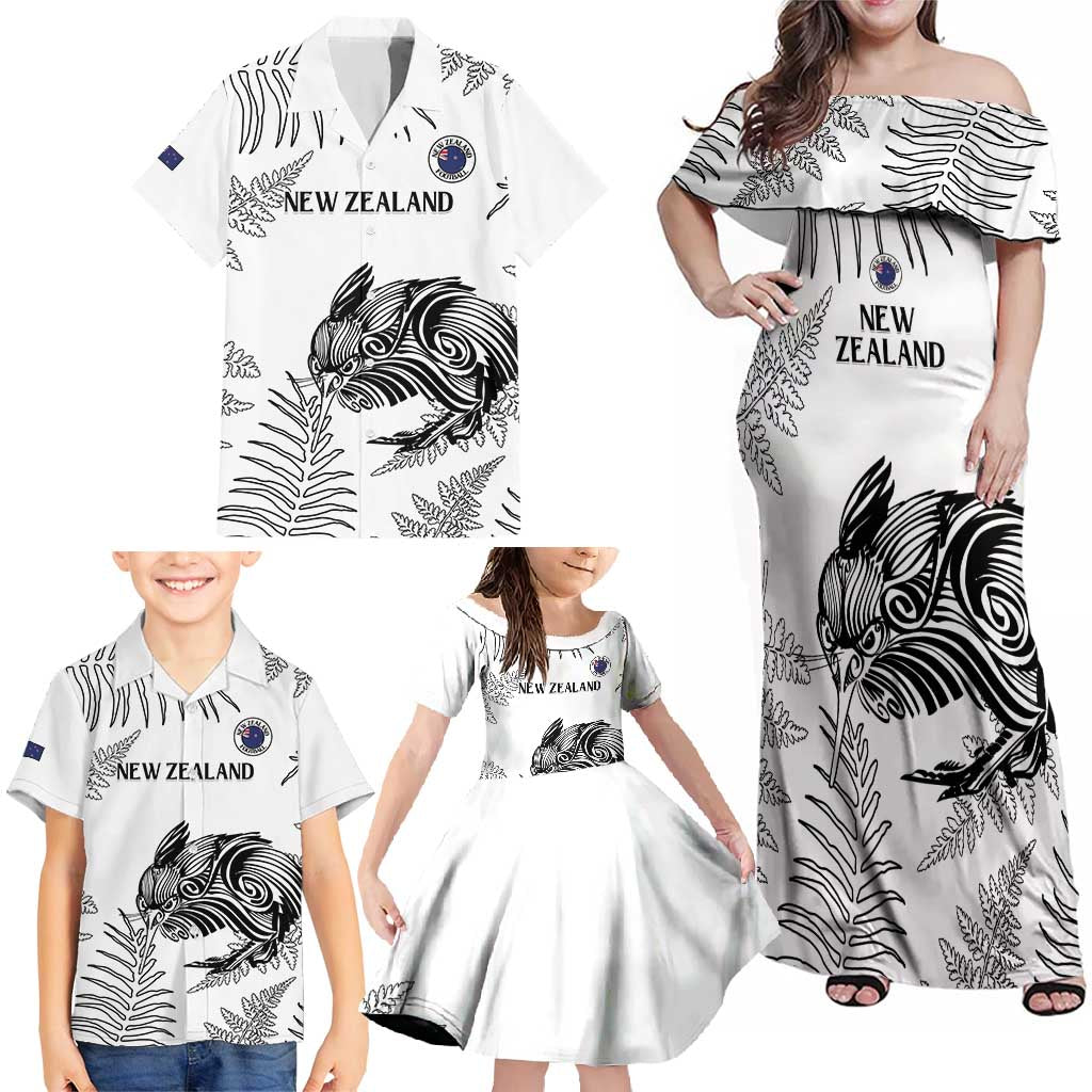 Custom New Zealand Kiwi Football Family Matching Off Shoulder Maxi Dress and Hawaiian Shirt Aotearoa Silver Fern