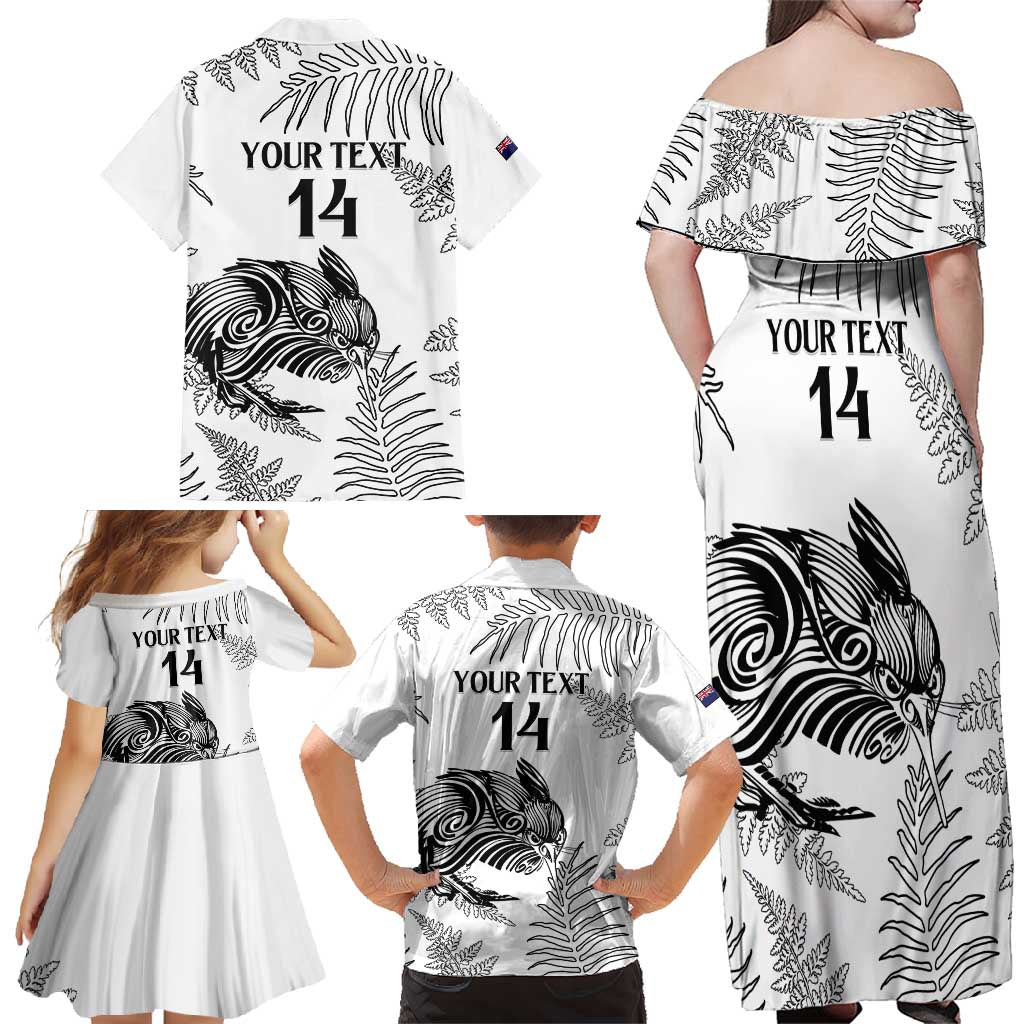 Custom New Zealand Kiwi Football Family Matching Off Shoulder Maxi Dress and Hawaiian Shirt Aotearoa Silver Fern