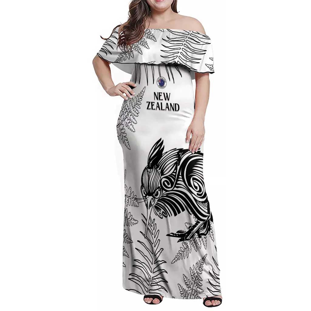 Custom New Zealand Kiwi Football Family Matching Off Shoulder Maxi Dress and Hawaiian Shirt Aotearoa Silver Fern