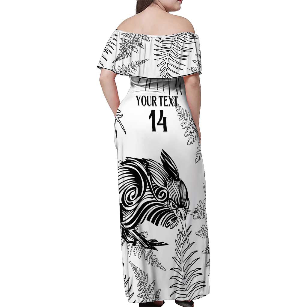 Custom New Zealand Kiwi Football Family Matching Off Shoulder Maxi Dress and Hawaiian Shirt Aotearoa Silver Fern