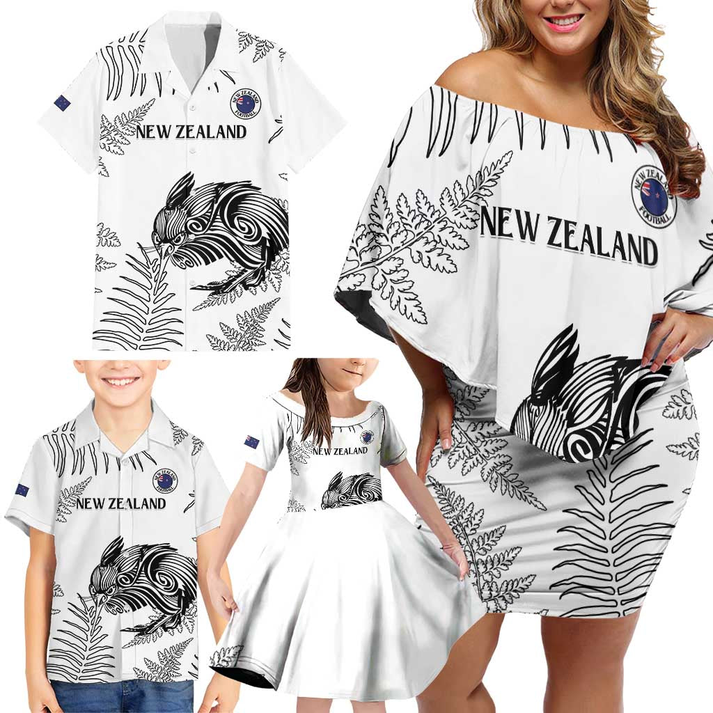 Custom New Zealand Kiwi Football Family Matching Off Shoulder Short Dress and Hawaiian Shirt Aotearoa Silver Fern