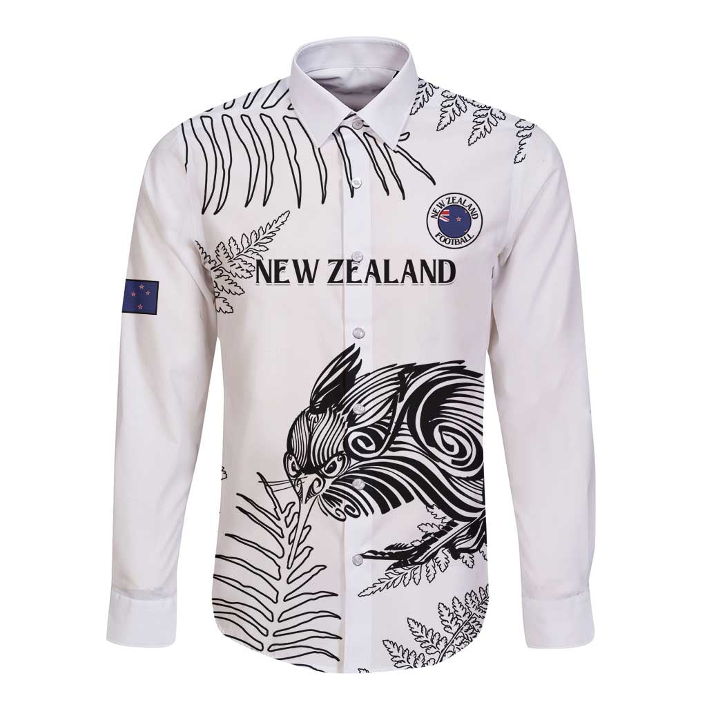 Custom New Zealand Kiwi Football Long Sleeve Button Shirt Aotearoa Silver Fern