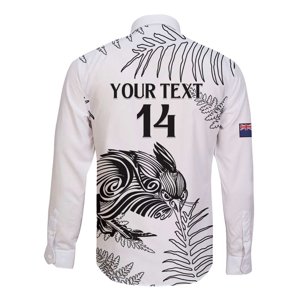 Custom New Zealand Kiwi Football Long Sleeve Button Shirt Aotearoa Silver Fern