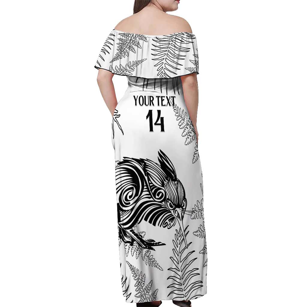 Custom New Zealand Kiwi Football Off Shoulder Maxi Dress Aotearoa Silver Fern