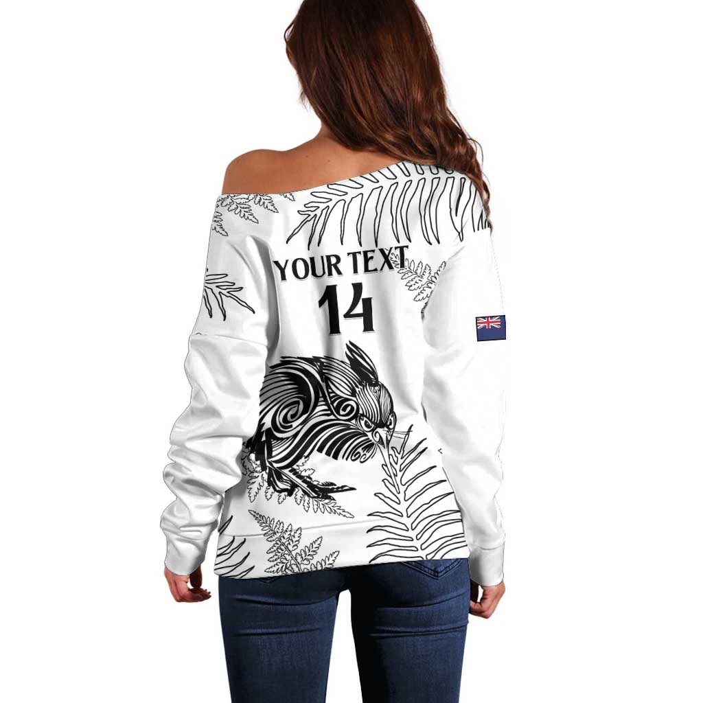 Custom New Zealand Kiwi Football Off Shoulder Sweater Aotearoa Silver Fern - Vibe Hoodie Shop