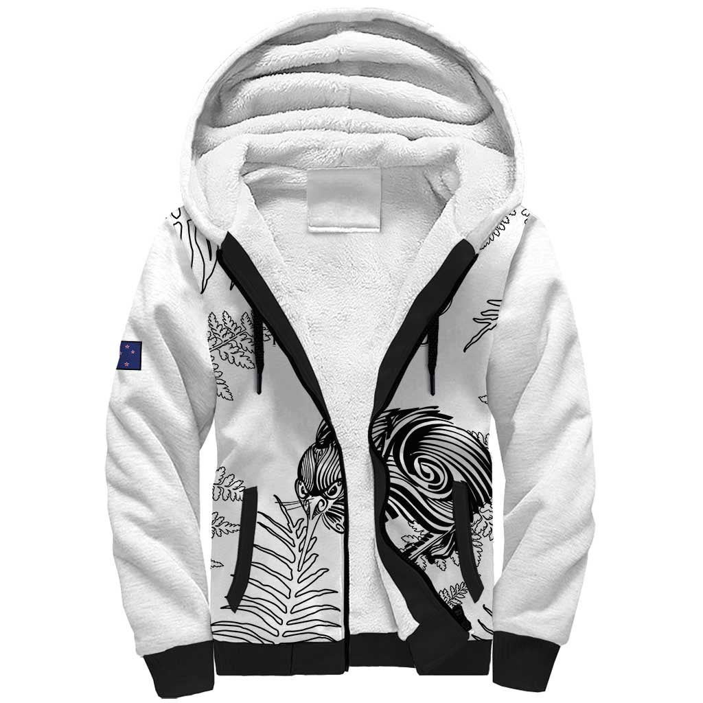 Custom New Zealand Kiwi Football Sherpa Hoodie Aotearoa Silver Fern - Vibe Hoodie Shop