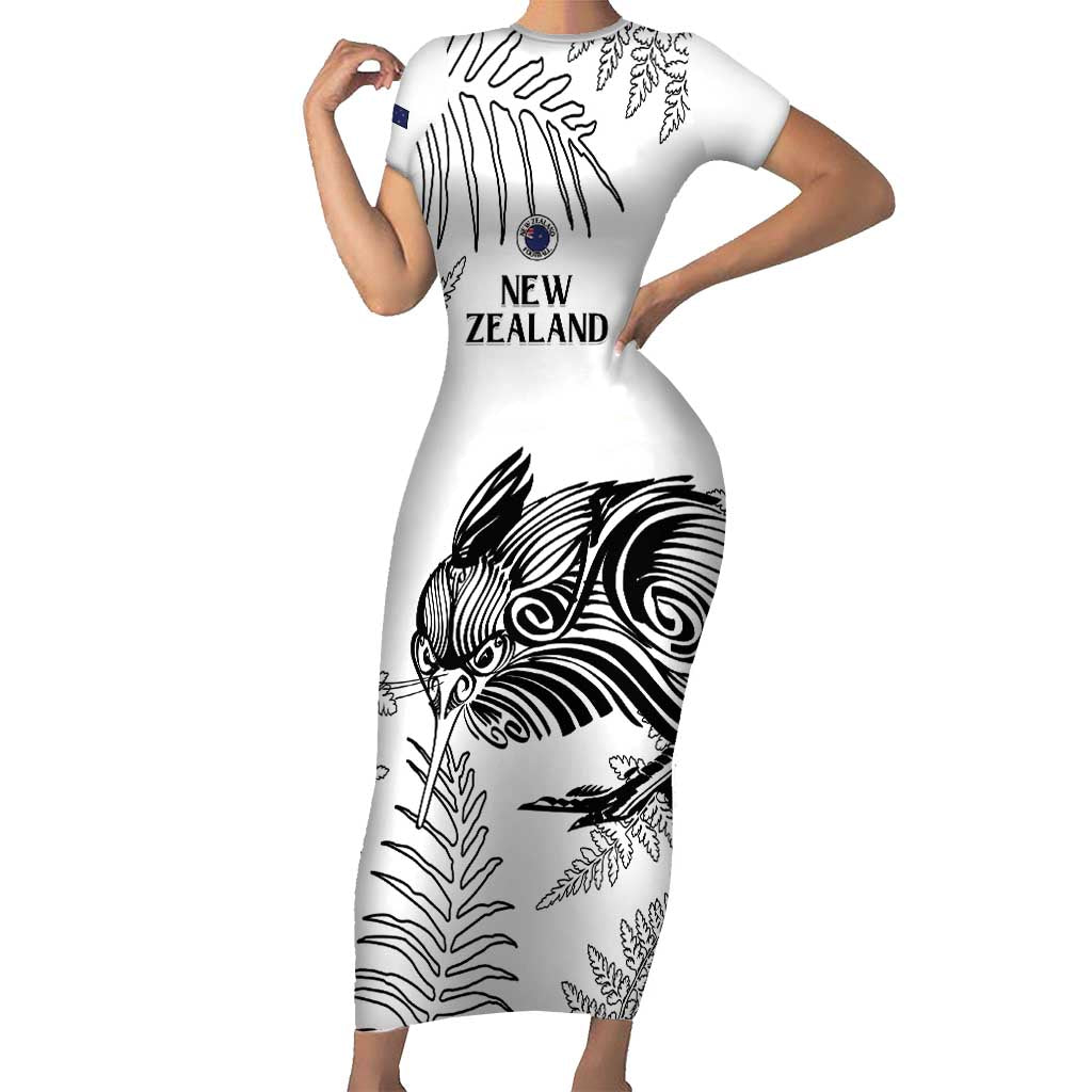 Custom New Zealand Kiwi Football Short Sleeve Bodycon Dress Aotearoa Silver Fern