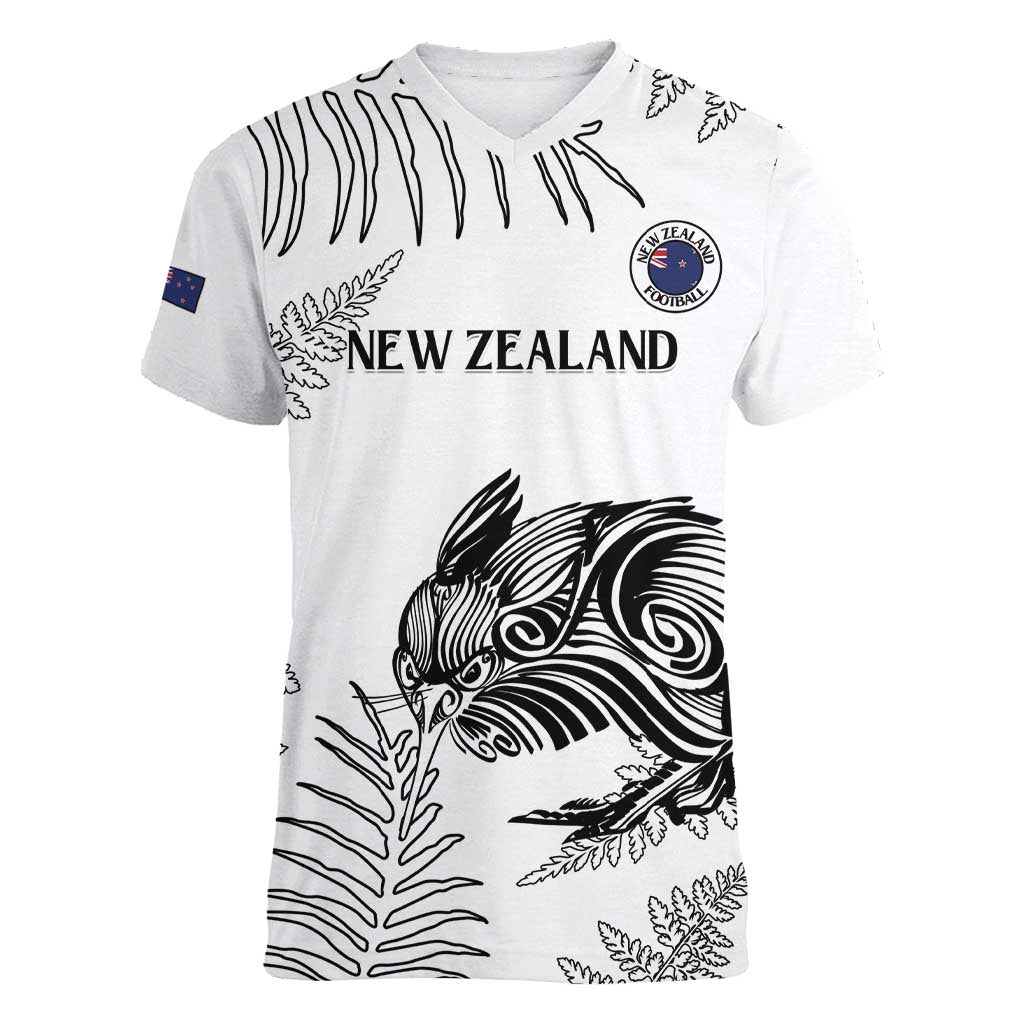 Custom New Zealand Kiwi Football Women V-Neck T-Shirt Aotearoa Silver Fern - Vibe Hoodie Shop