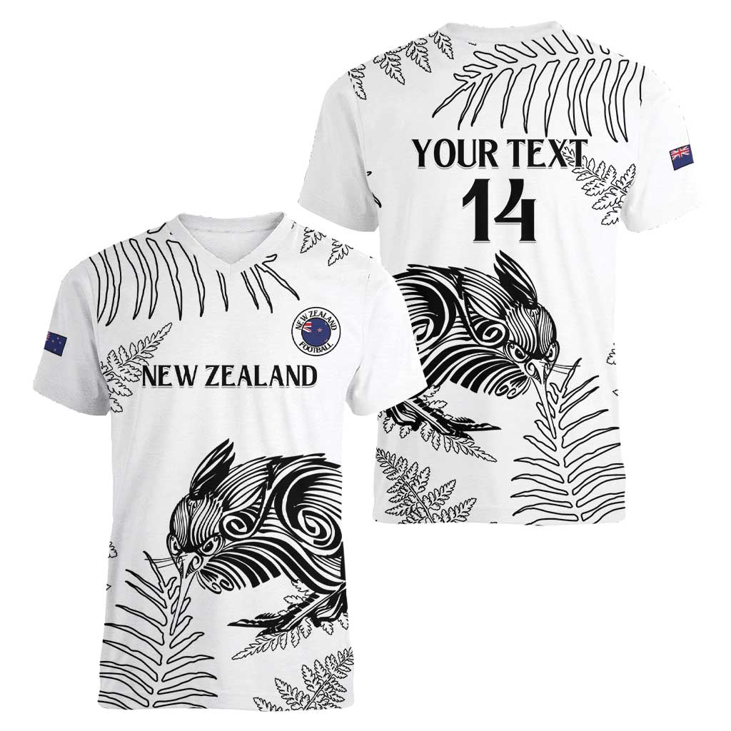 Custom New Zealand Kiwi Football Women V-Neck T-Shirt Aotearoa Silver Fern - Vibe Hoodie Shop