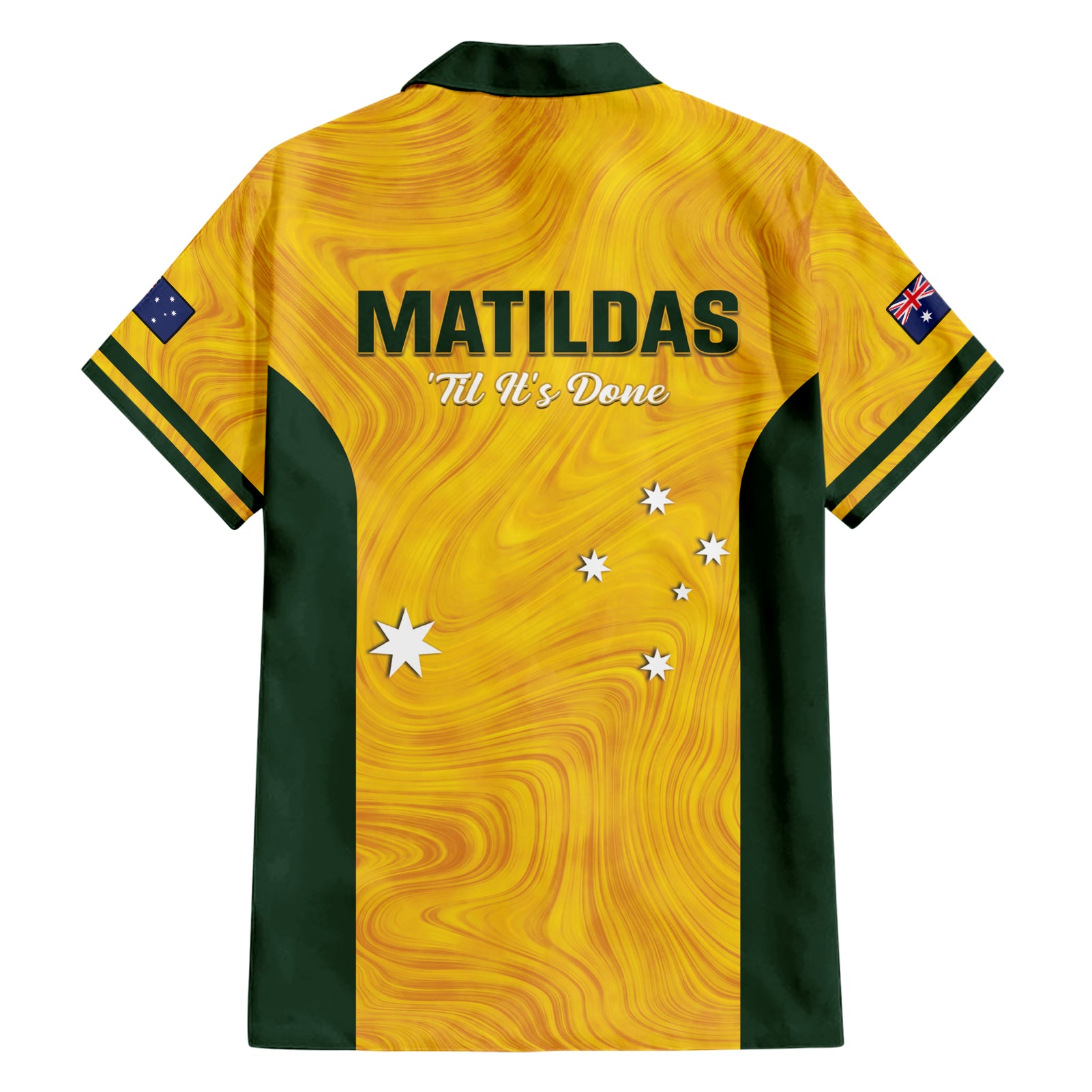 Australia Soccer Hawaiian Shirt Foord Matildas - Gold Marble - Vibe Hoodie Shop