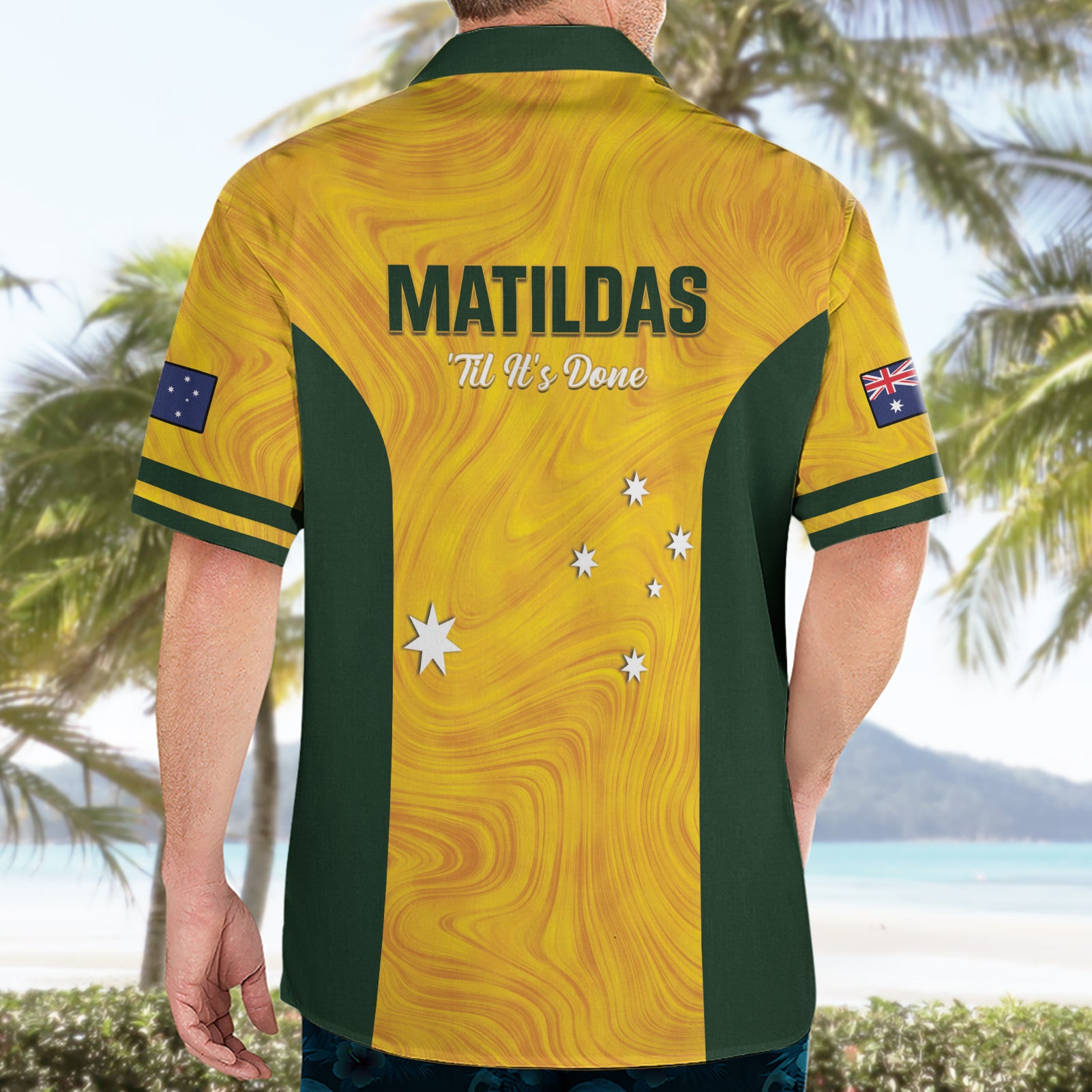 Australia Soccer Hawaiian Shirt Foord Matildas - Gold Marble - Vibe Hoodie Shop