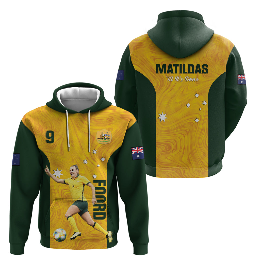 Australia Soccer Hoodie Foord Matildas - Gold Marble - Vibe Hoodie Shop