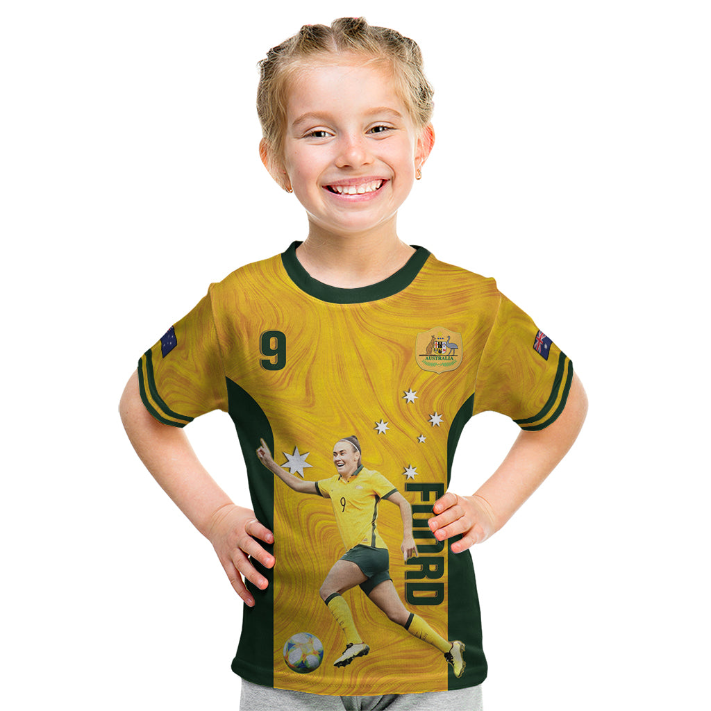 Australia Soccer Kid T Shirt Foord Matildas - Gold Marble - Vibe Hoodie Shop