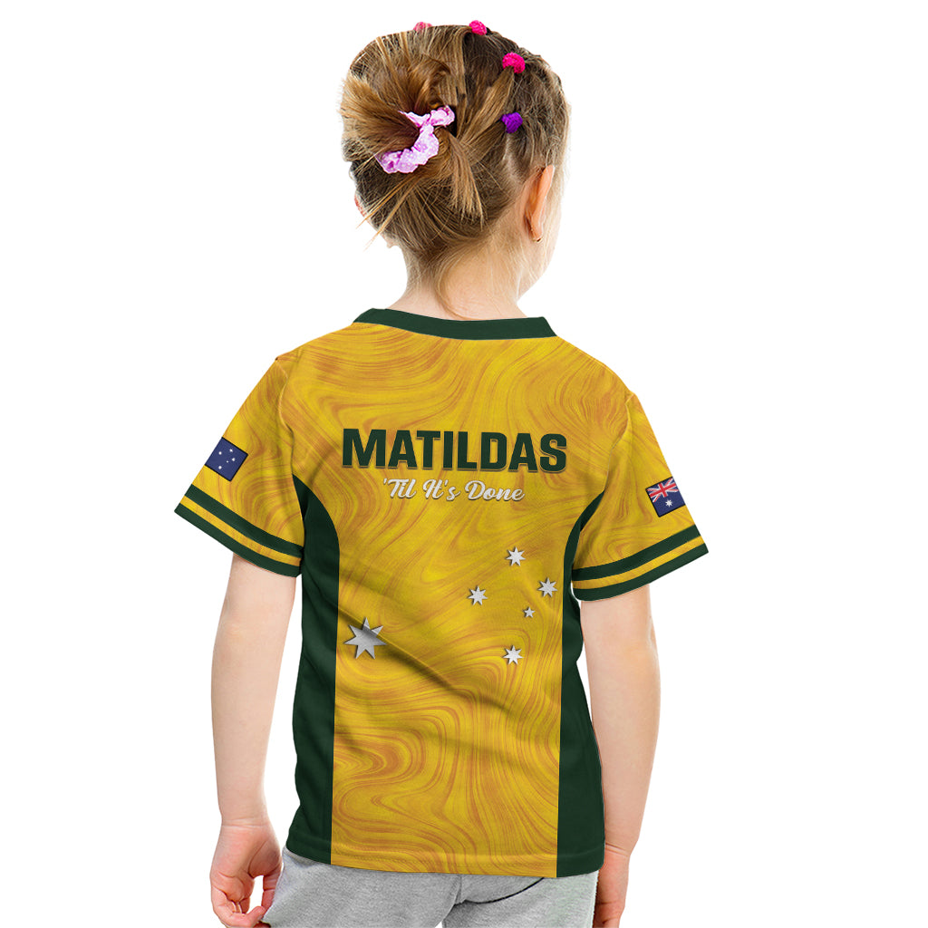 Australia Soccer Kid T Shirt Foord Matildas - Gold Marble - Vibe Hoodie Shop