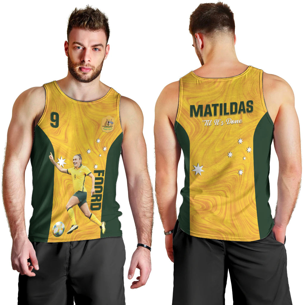 Australia Soccer Men Tank Top Foord Matildas - Gold Marble - Vibe Hoodie Shop
