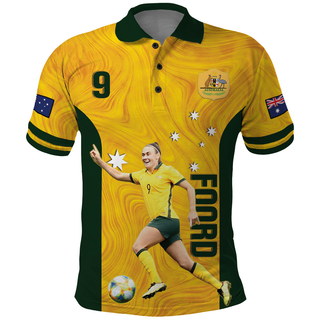 Australia Soccer Polo Shirt Foord Matildas - Gold Marble - Vibe Hoodie Shop