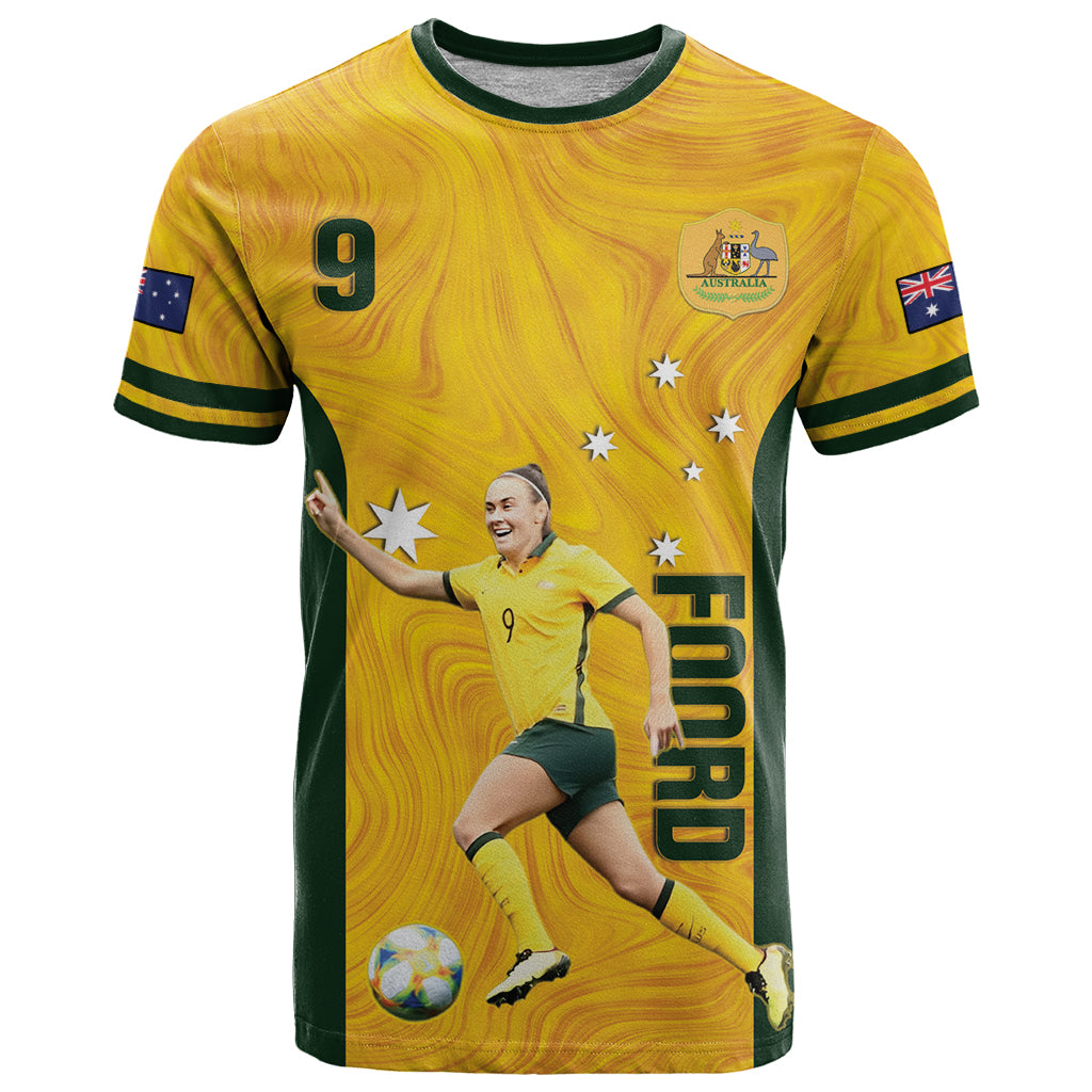 Australia Soccer T Shirt Foord Matildas - Gold Marble - Vibe Hoodie Shop