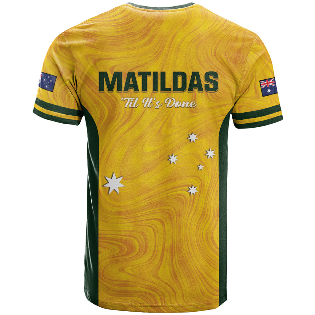 Australia Soccer T Shirt Foord Matildas - Gold Marble - Vibe Hoodie Shop