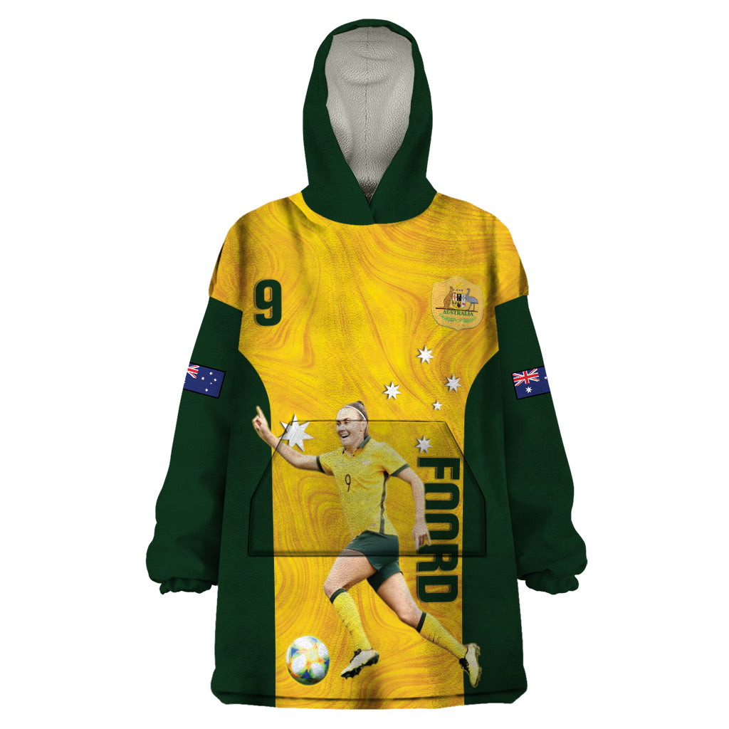 Australia Soccer Wearable Blanket Hoodie Foord Matildas - Gold Marble - Vibe Hoodie Shop