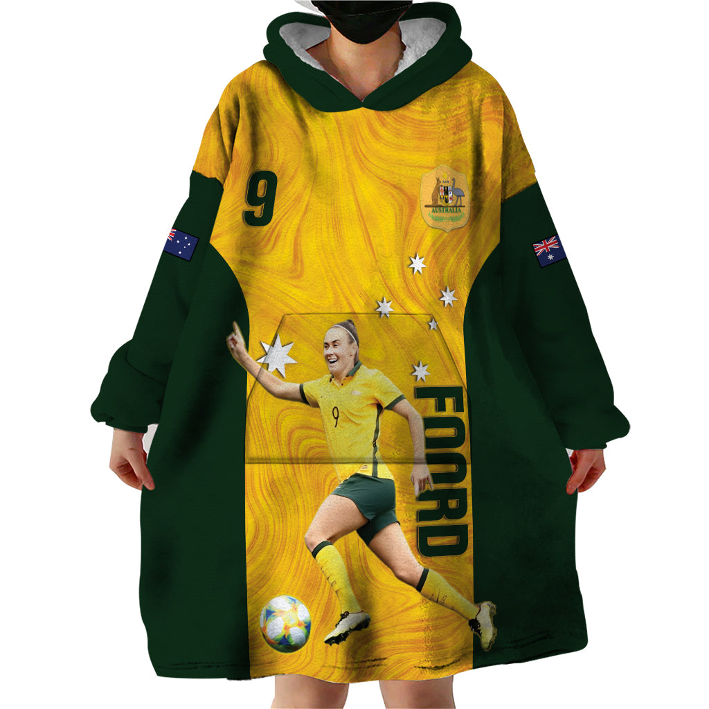 Australia Soccer Wearable Blanket Hoodie Foord Matildas - Gold Marble - Vibe Hoodie Shop