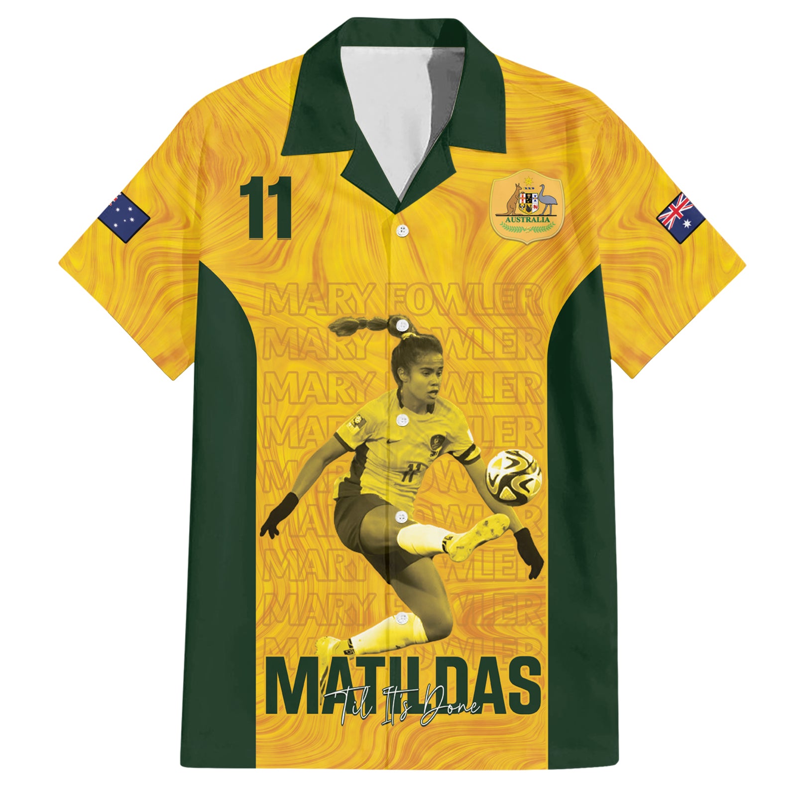 Australia Soccer Hawaiian Shirt Fowler Matildas - Gold Marble - Vibe Hoodie Shop