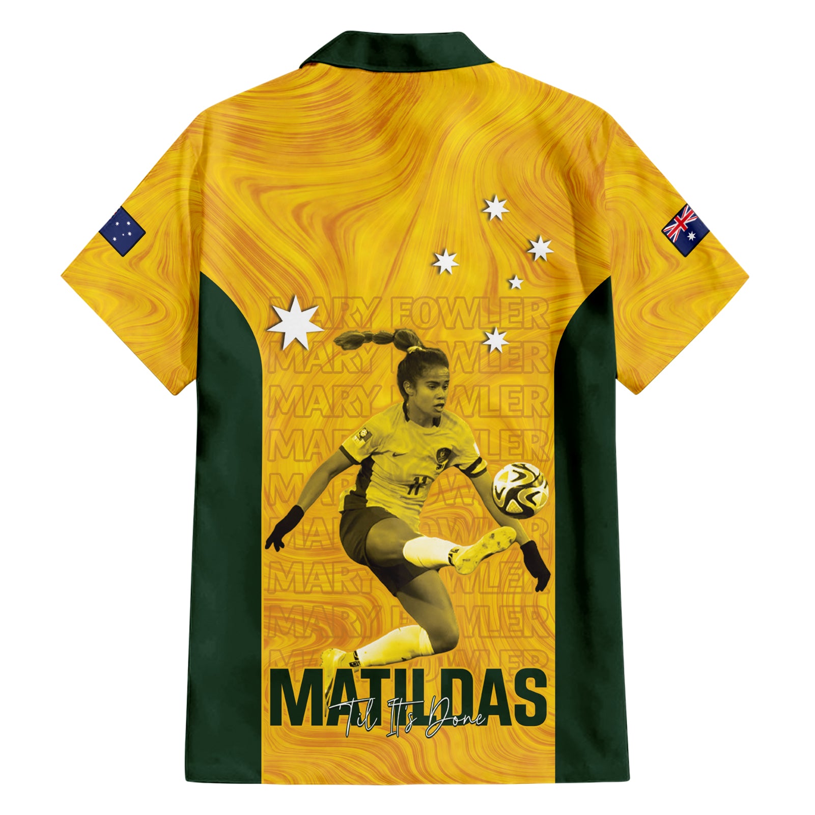 Australia Soccer Hawaiian Shirt Fowler Matildas - Gold Marble - Vibe Hoodie Shop