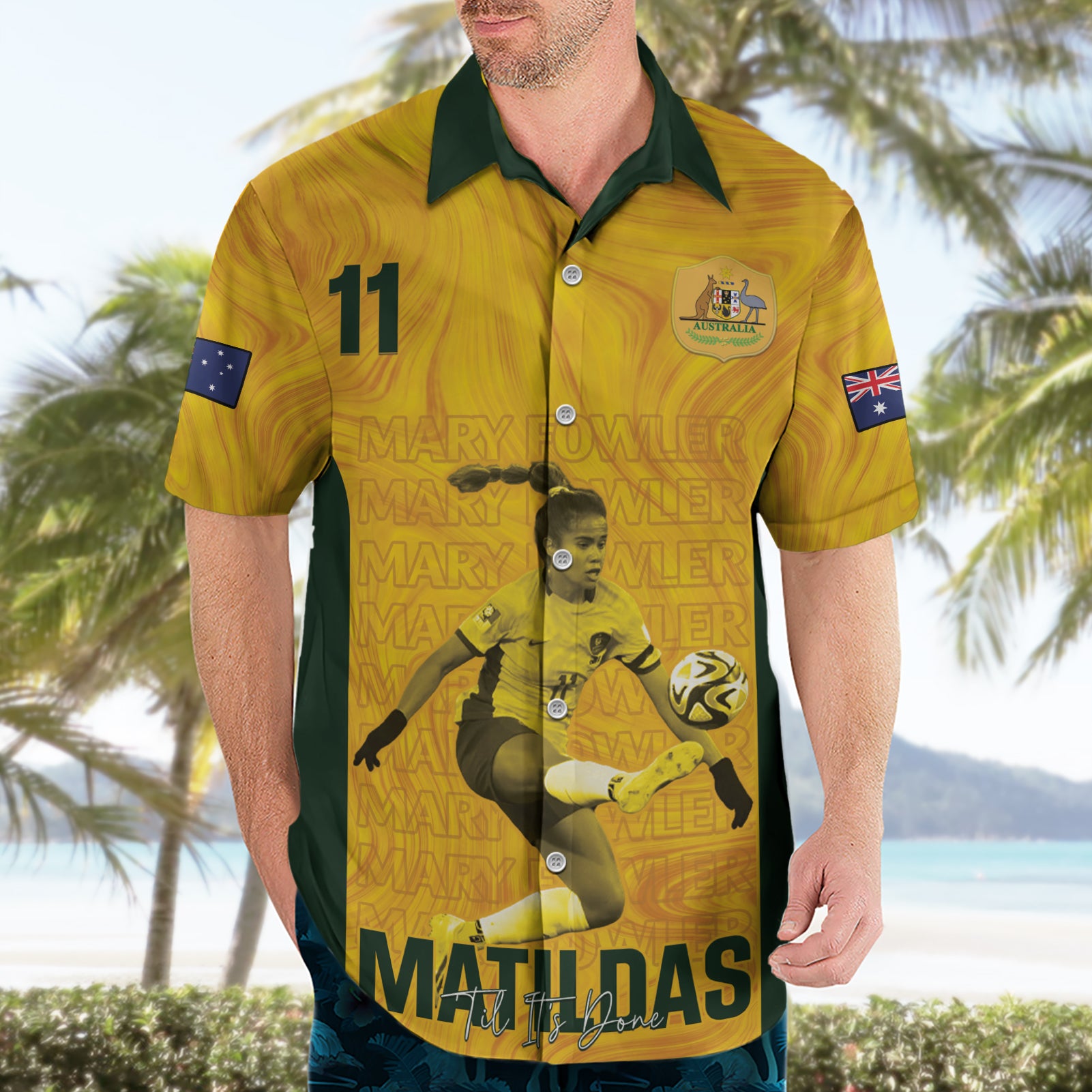 Australia Soccer Hawaiian Shirt Fowler Matildas - Gold Marble - Vibe Hoodie Shop