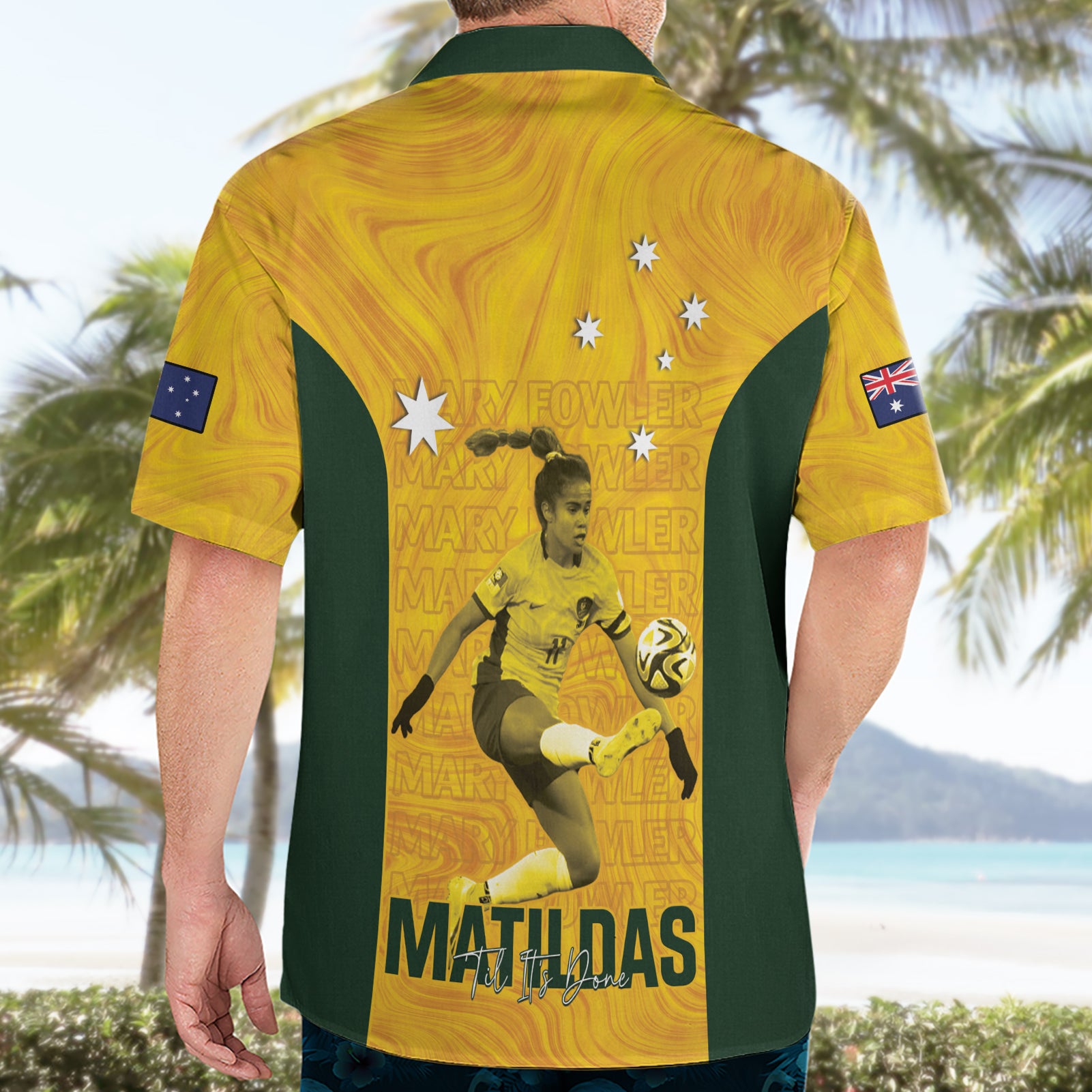 Australia Soccer Hawaiian Shirt Fowler Matildas - Gold Marble - Vibe Hoodie Shop