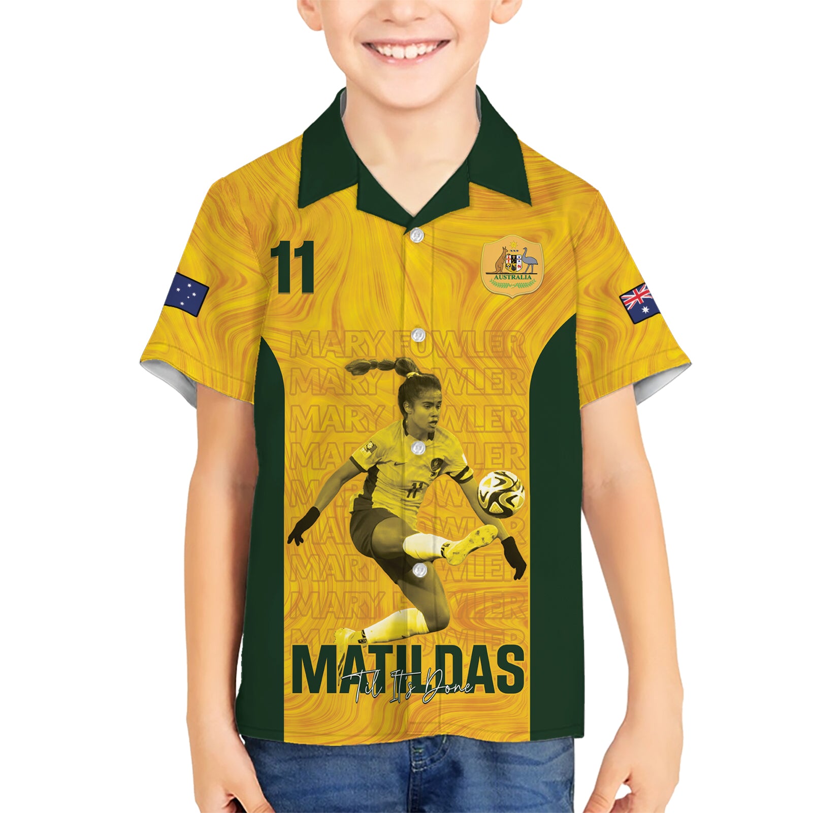 Australia Soccer Hawaiian Shirt Fowler Matildas - Gold Marble - Vibe Hoodie Shop