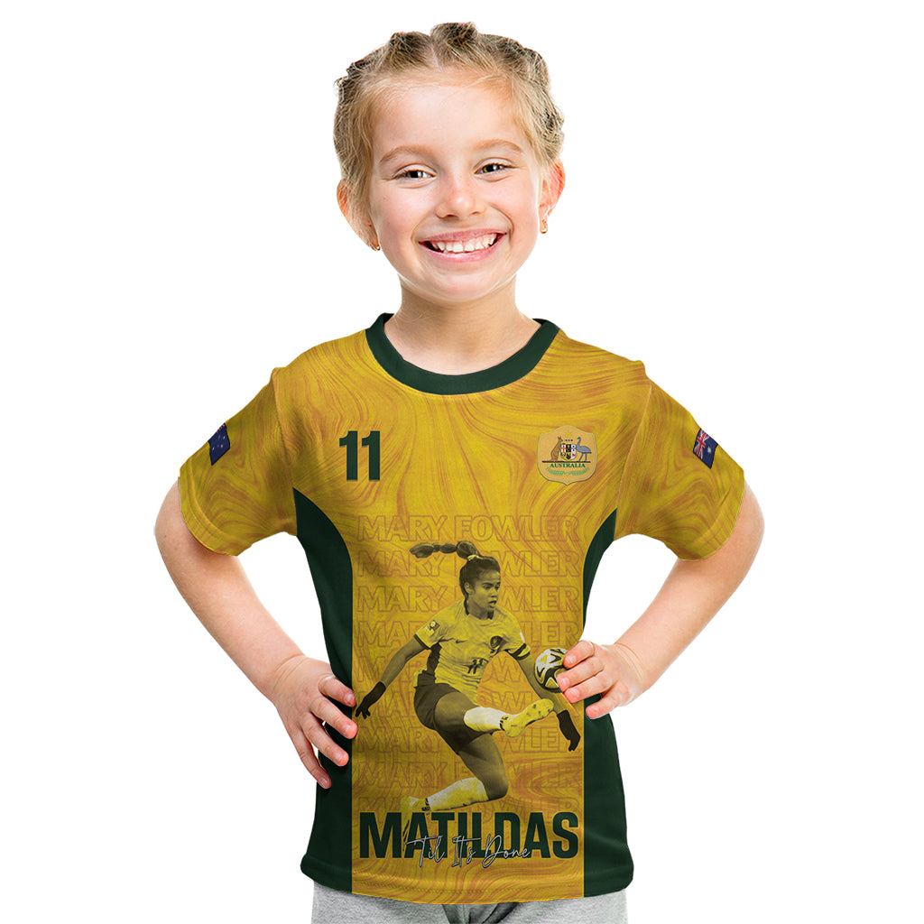 Australia Soccer Kid T Shirt Fowler Matildas - Gold Marble - Vibe Hoodie Shop