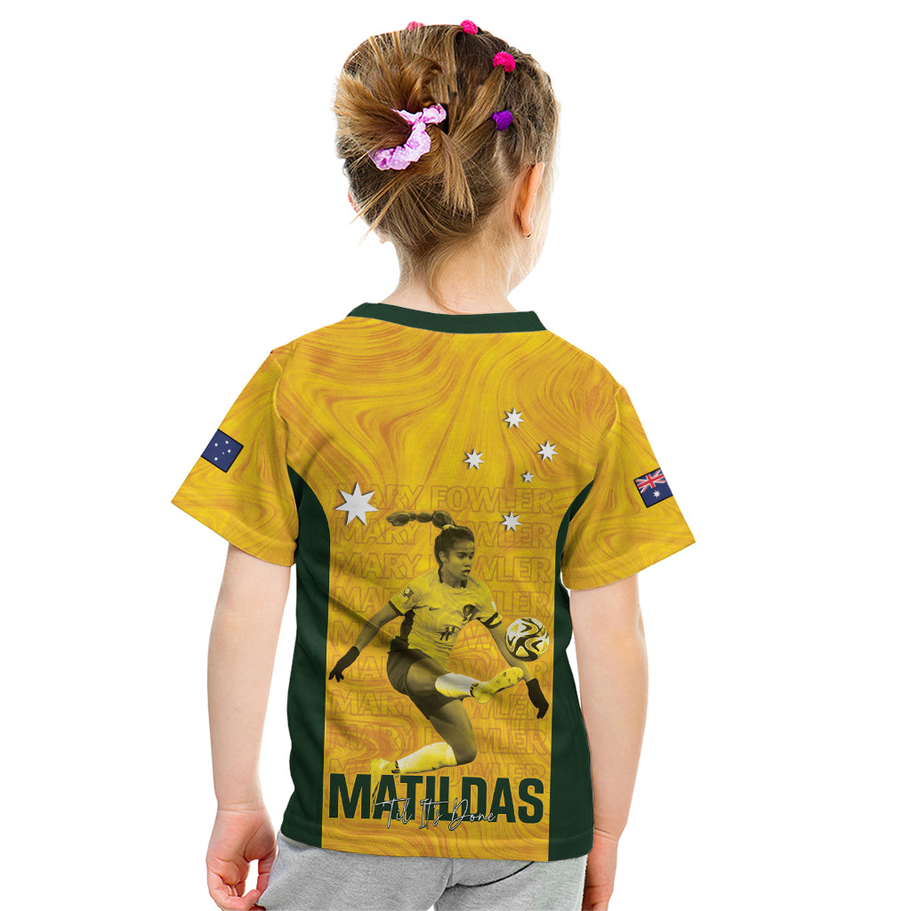 Australia Soccer Kid T Shirt Fowler Matildas - Gold Marble - Vibe Hoodie Shop