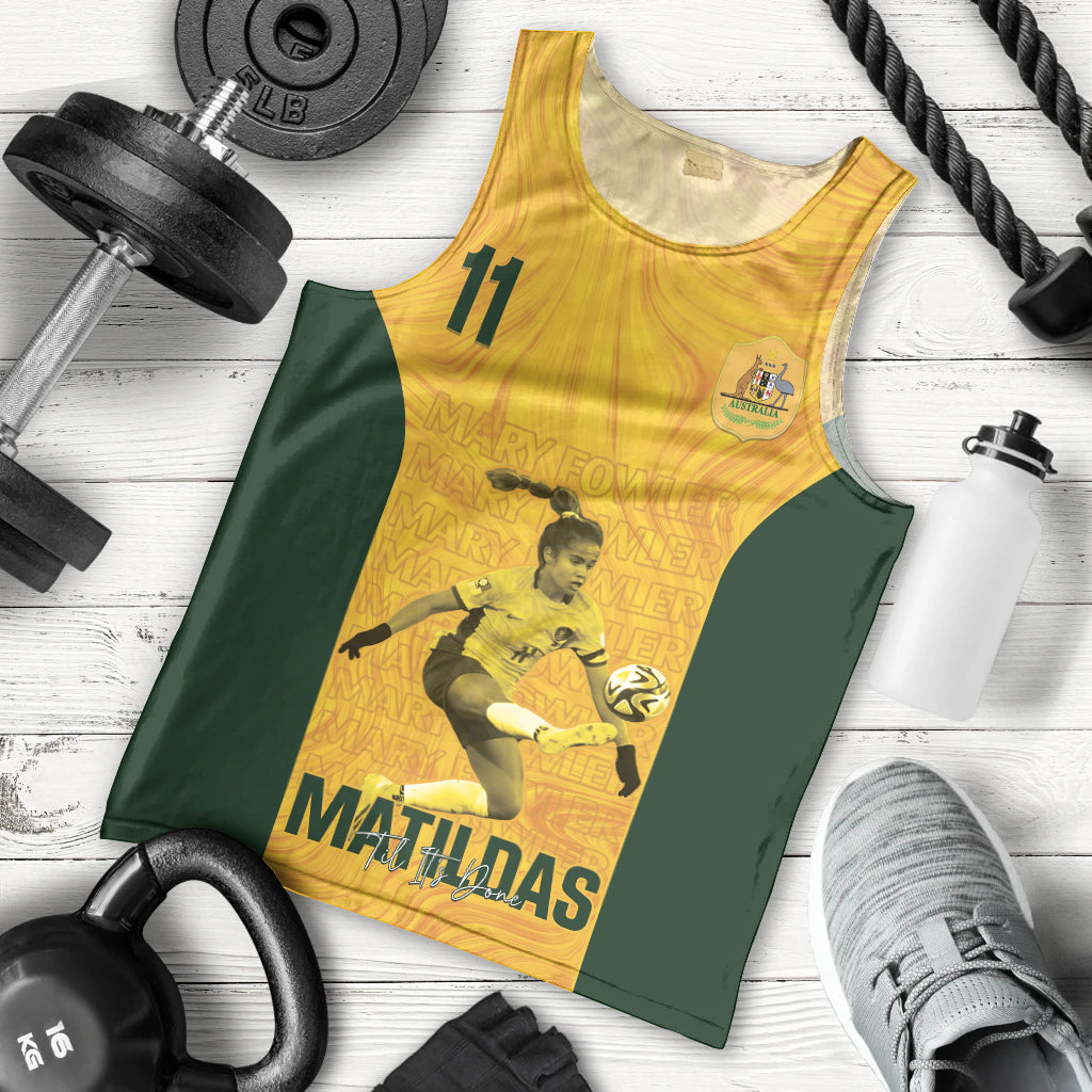 Australia Soccer Men Tank Top Fowler Matildas - Gold Marble - Vibe Hoodie Shop