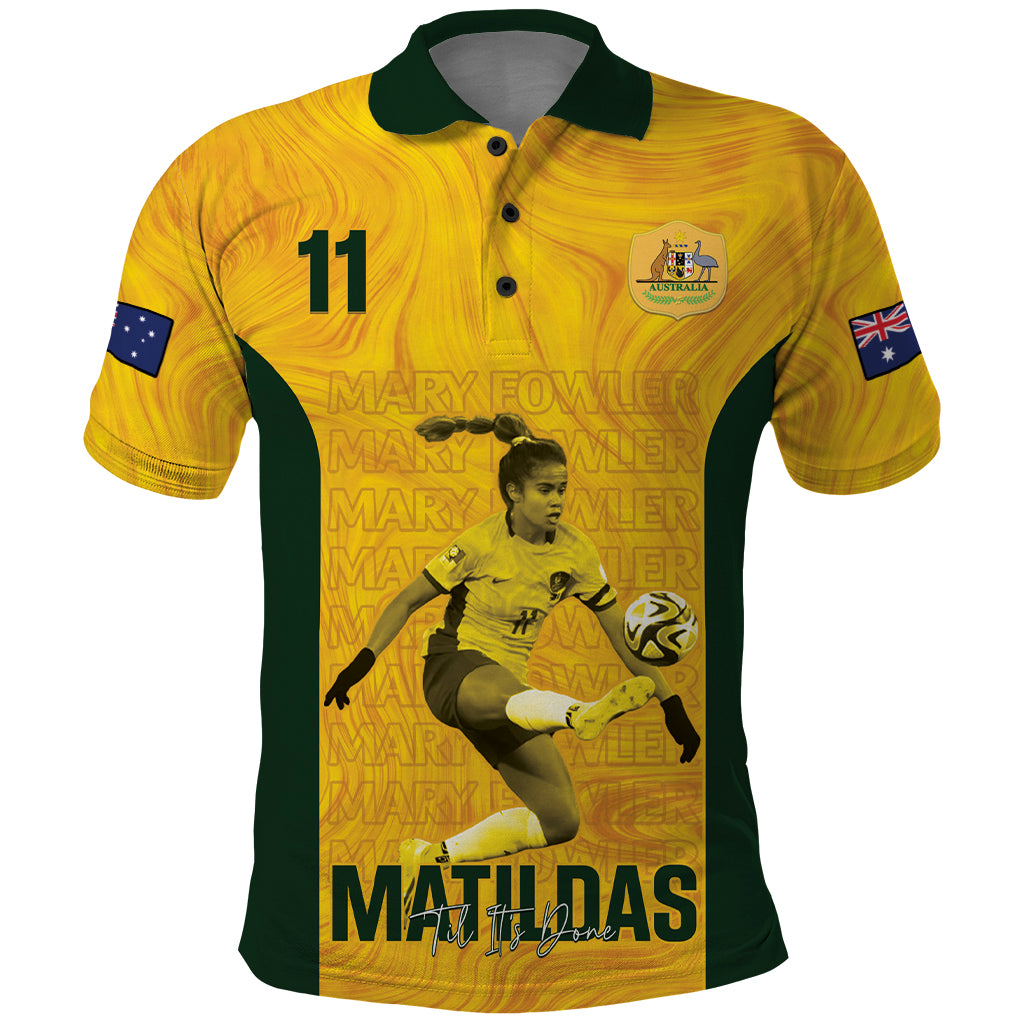 Australia Soccer Polo Shirt Fowler Matildas - Gold Marble - Vibe Hoodie Shop