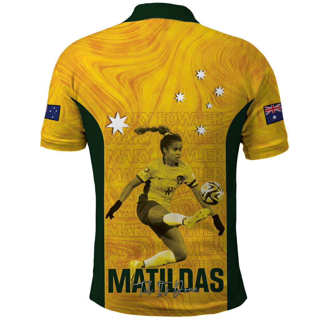 Australia Soccer Polo Shirt Fowler Matildas - Gold Marble - Vibe Hoodie Shop