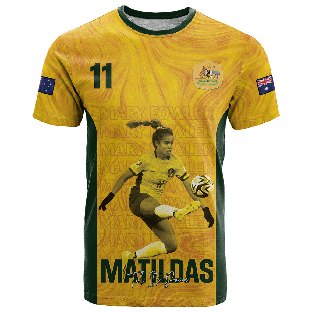 Australia Soccer T Shirt Fowler Matildas - Gold Marble - Vibe Hoodie Shop