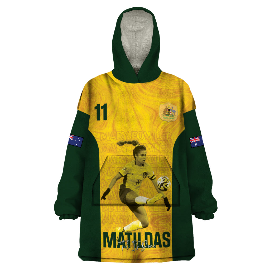 Australia Soccer Wearable Blanket Hoodie Fowler Matildas - Gold Marble - Vibe Hoodie Shop