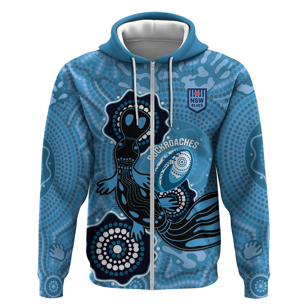 Custom NSW Blues Rugby Hoodie 2024 Platypus Mix Aboriginal Art - Vibe Hoodie Shop
