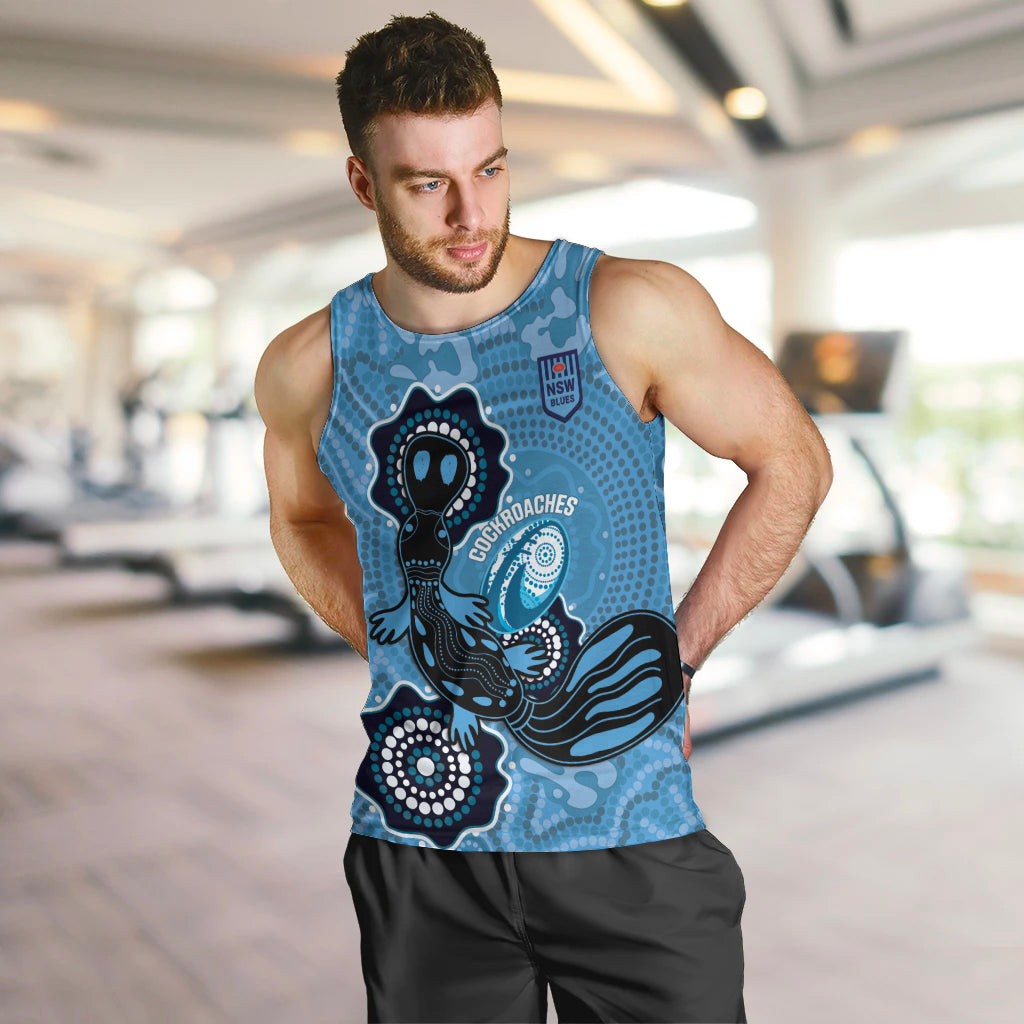 Custom NSW Blues Rugby Men Tank Top 2024 Platypus Mix Aboriginal Art - Vibe Hoodie Shop