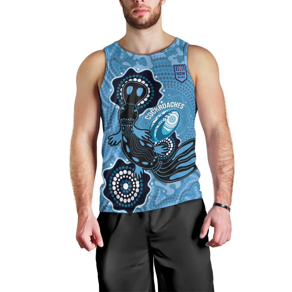 Custom NSW Blues Rugby Men Tank Top 2024 Platypus Mix Aboriginal Art - Vibe Hoodie Shop