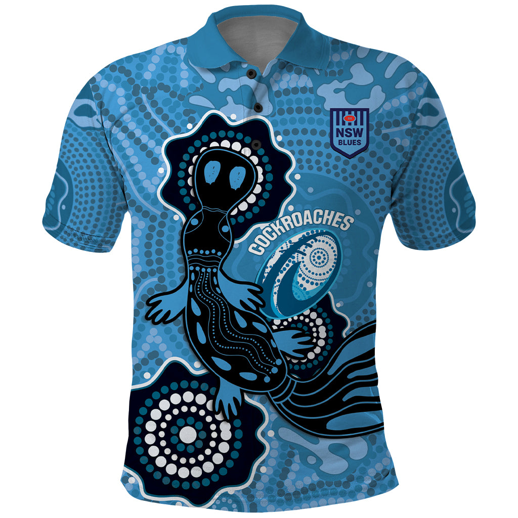 Custom NSW Blues Rugby Polo Shirt 2024 Platypus Mix Aboriginal Art - Vibe Hoodie Shop