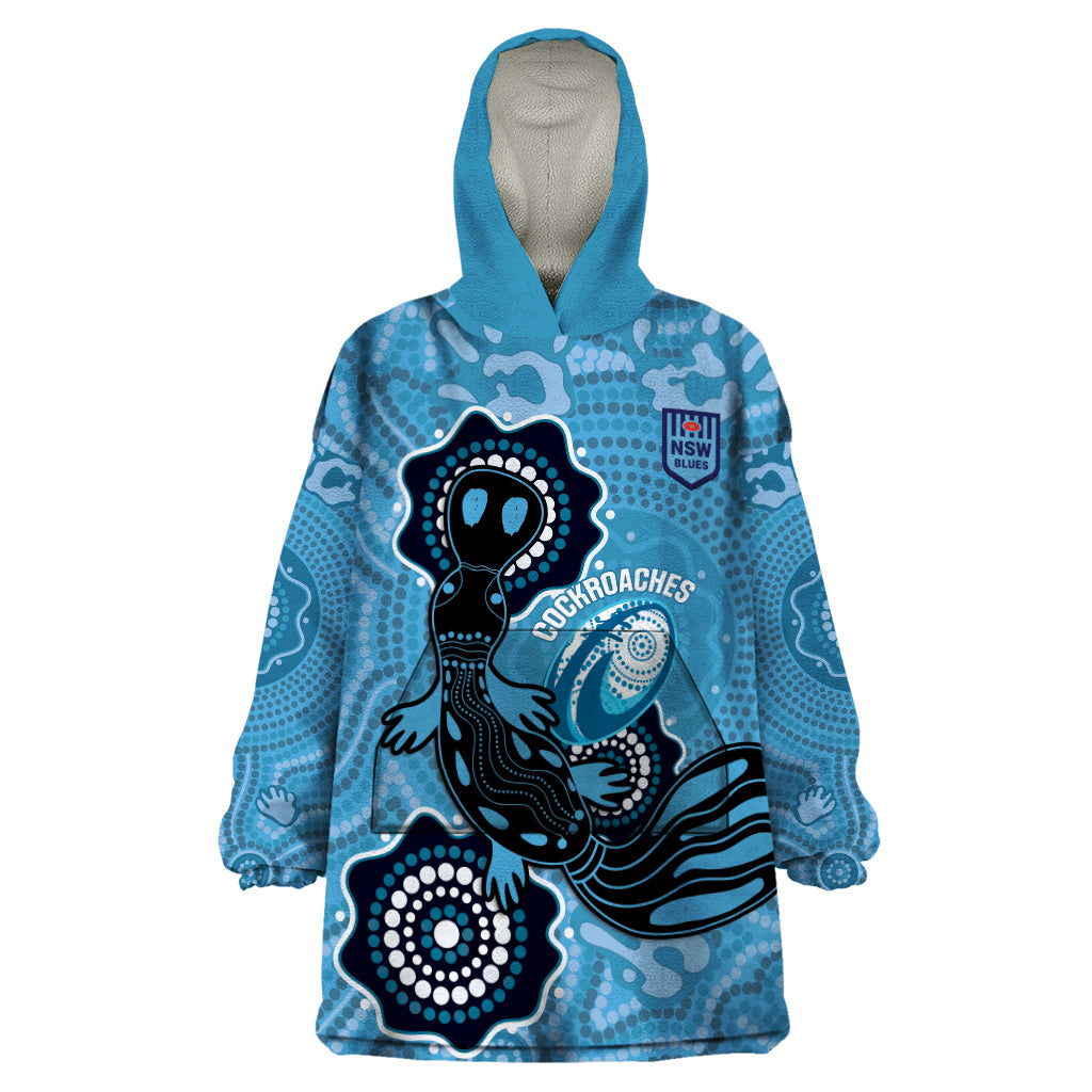 Custom NSW Blues Rugby Wearable Blanket Hoodie 2024 Platypus Mix Aboriginal Art - Vibe Hoodie Shop