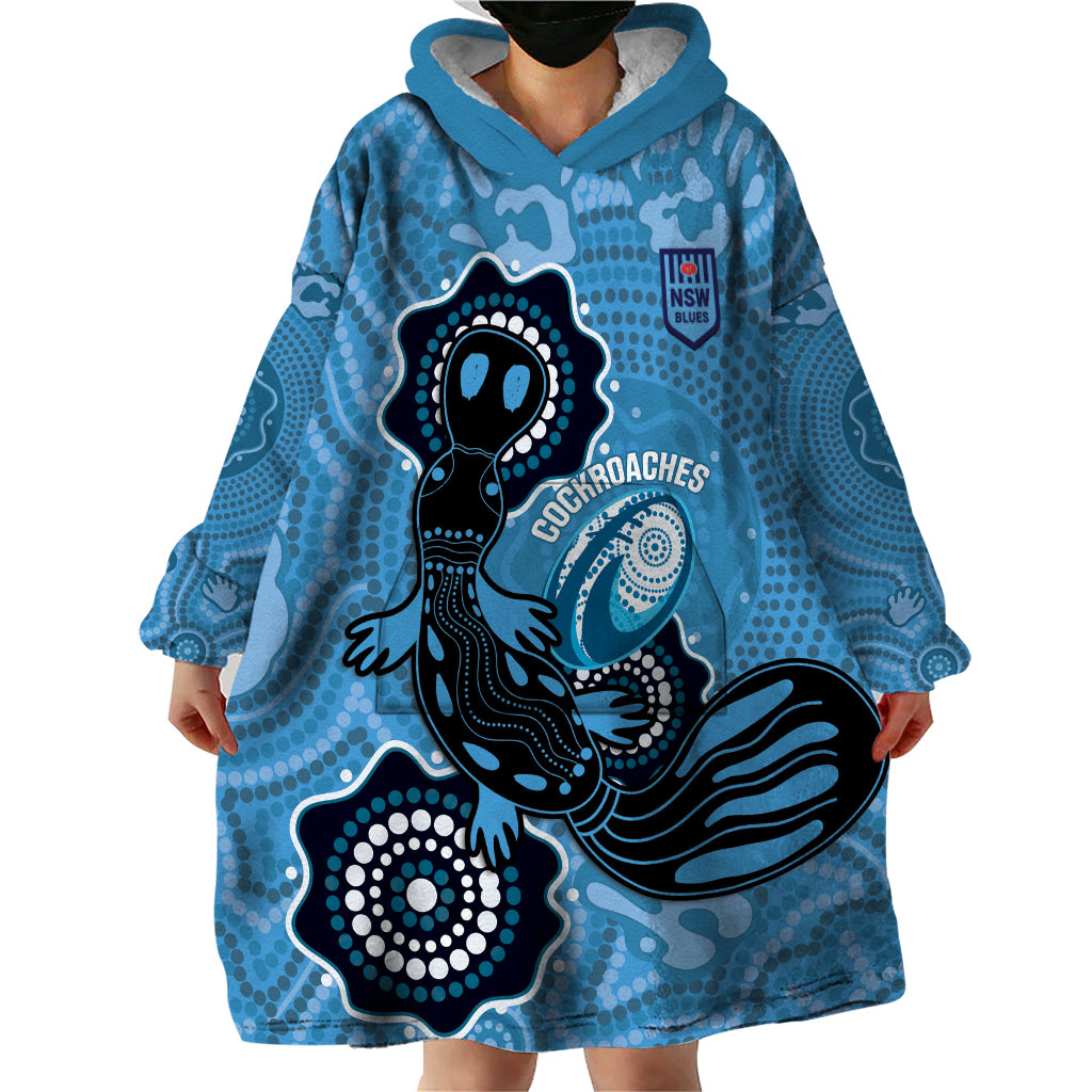 Custom NSW Blues Rugby Wearable Blanket Hoodie 2024 Platypus Mix Aboriginal Art - Vibe Hoodie Shop