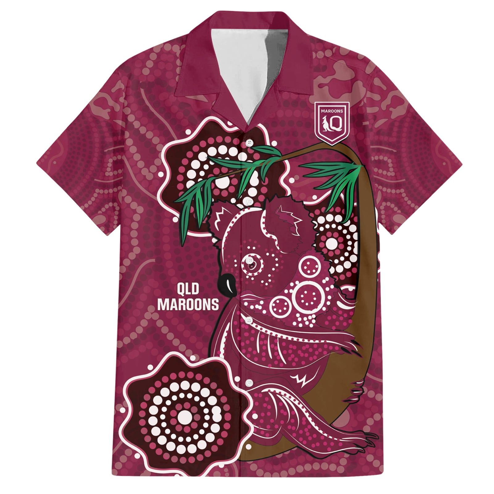 Custom Queensland Maroons Rugby Hawaiian Shirt 2024 Koala Mix Aboriginal Art - Vibe Hoodie Shop