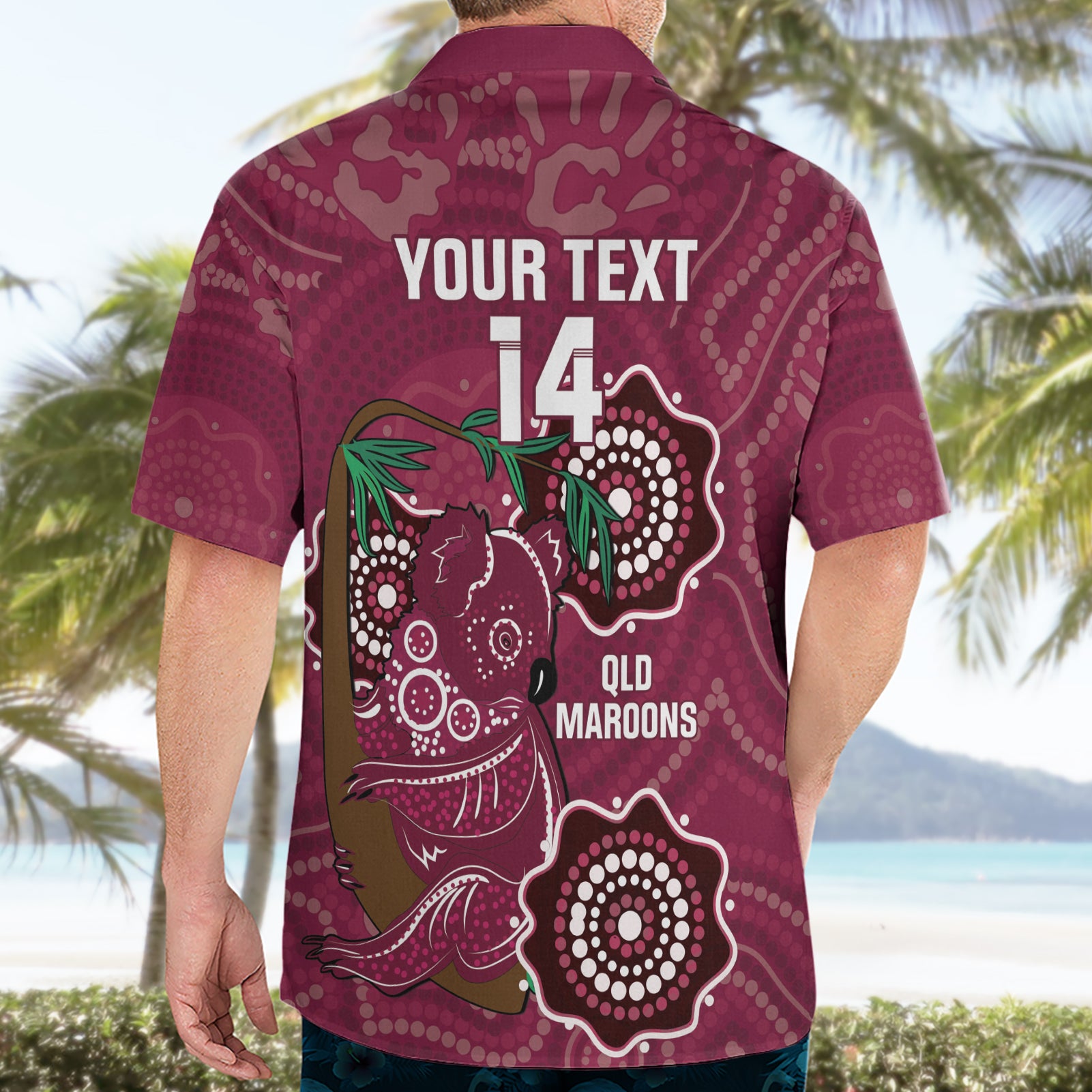 Custom Queensland Maroons Rugby Hawaiian Shirt 2024 Koala Mix Aboriginal Art - Vibe Hoodie Shop