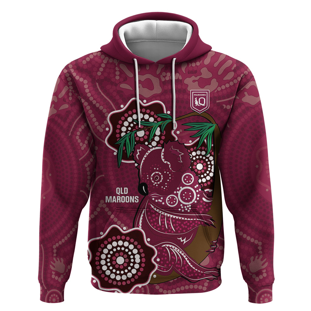 Custom Queensland Maroons Rugby Hoodie 2024 Koala Mix Aboriginal Art - Vibe Hoodie Shop