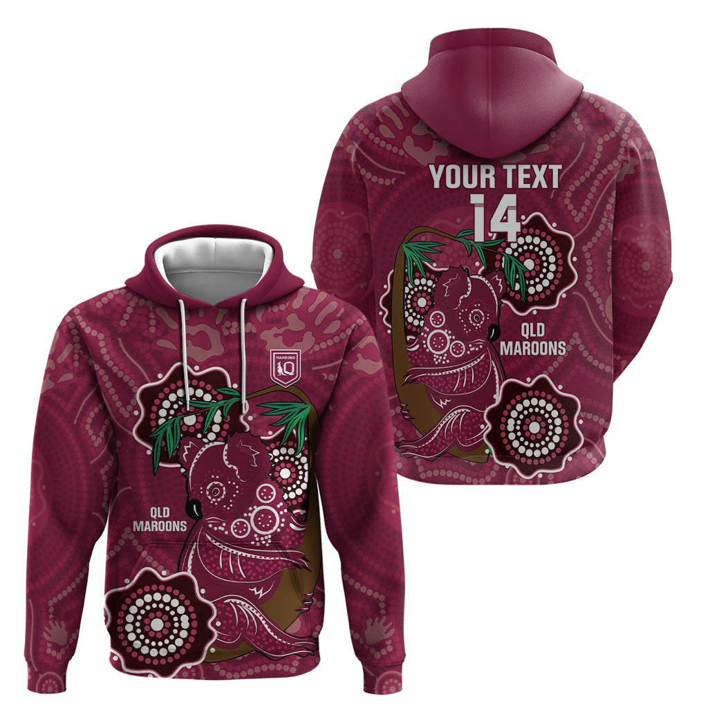 Custom Queensland Maroons Rugby Hoodie 2024 Koala Mix Aboriginal Art - Vibe Hoodie Shop